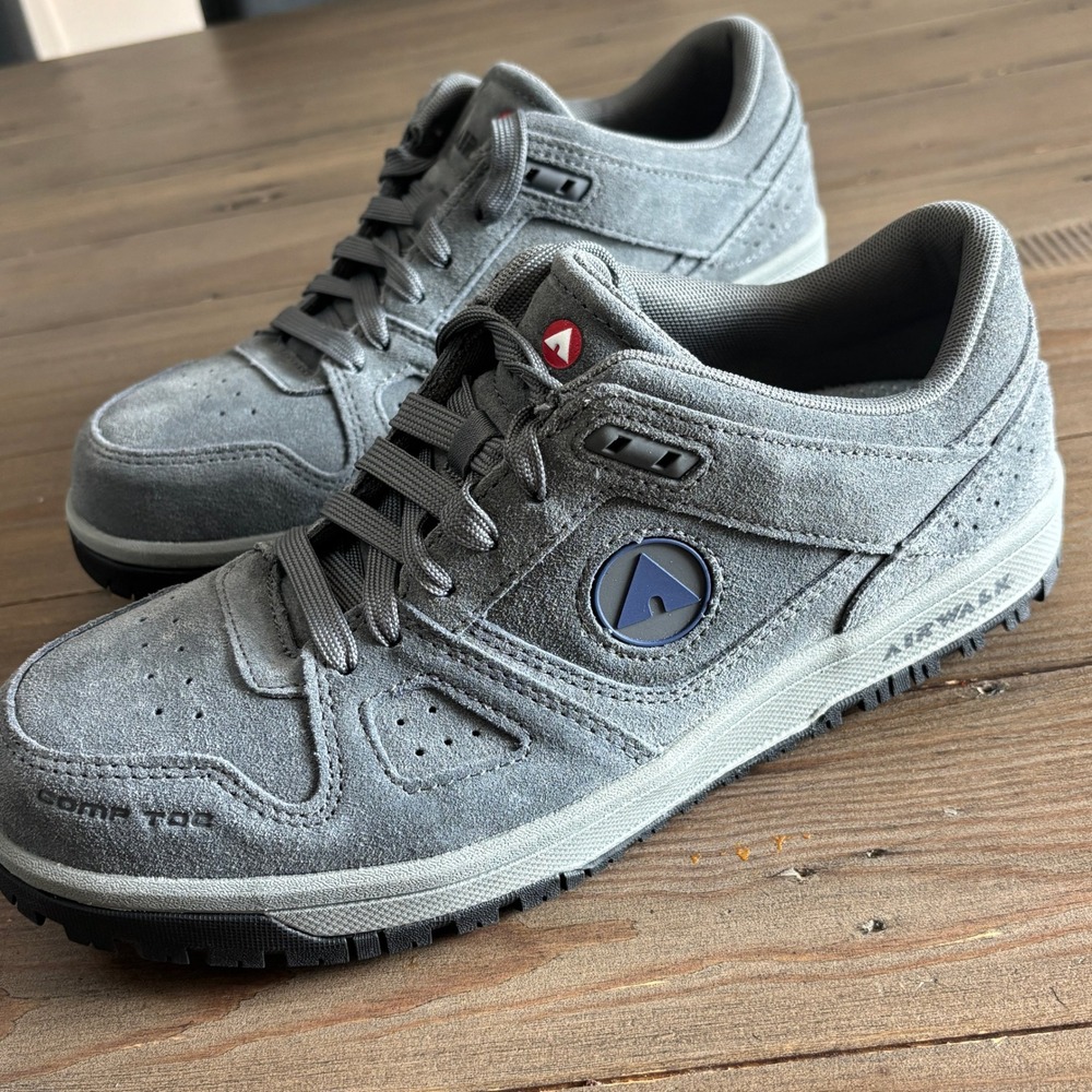 Airwalk Comp Toe Work Shoes Men 9 EE Grey Suede Workwear Slip Resistant Sneakers